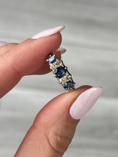 Antique Sapphire and Diamond 18 Carat Gold Three Stone Ring