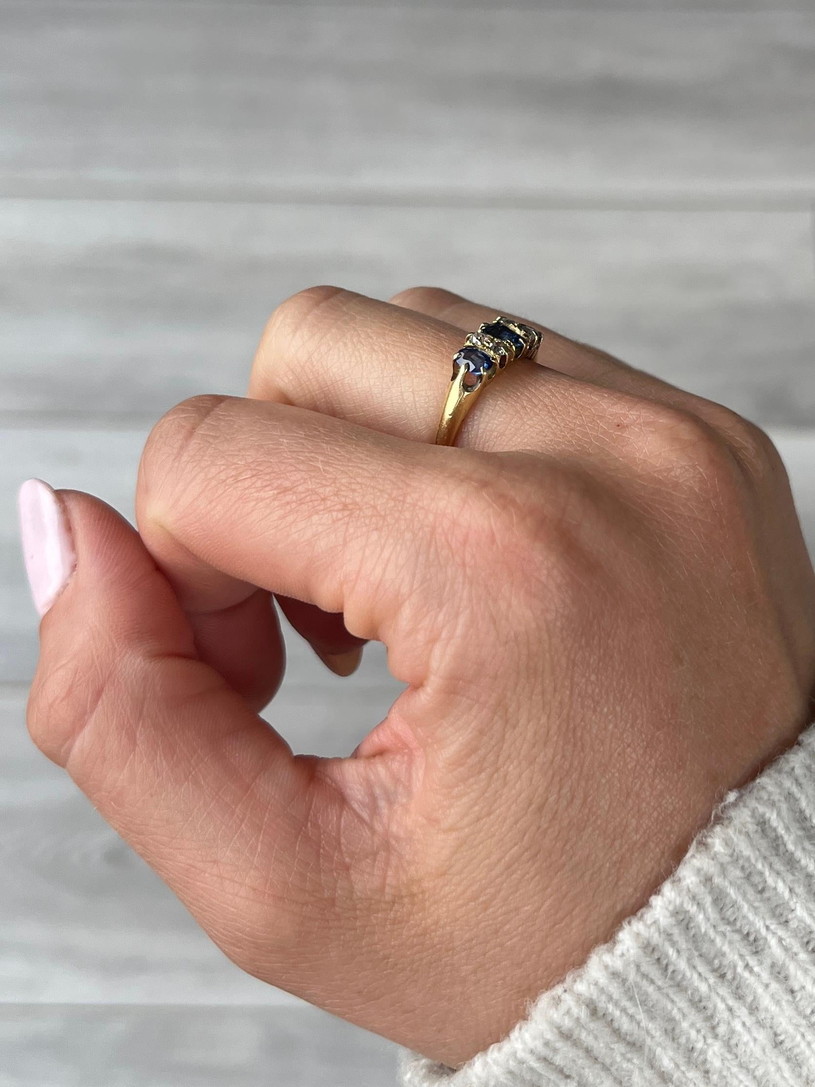 Edwardian Antique Sapphire and Diamond 18 Carat Gold Three Stone Ring For Sale