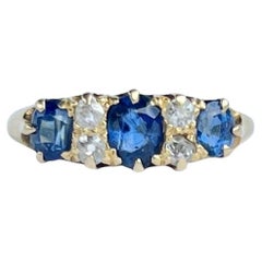 Antique Sapphire and Diamond 18 Carat Gold Three Stone Ring