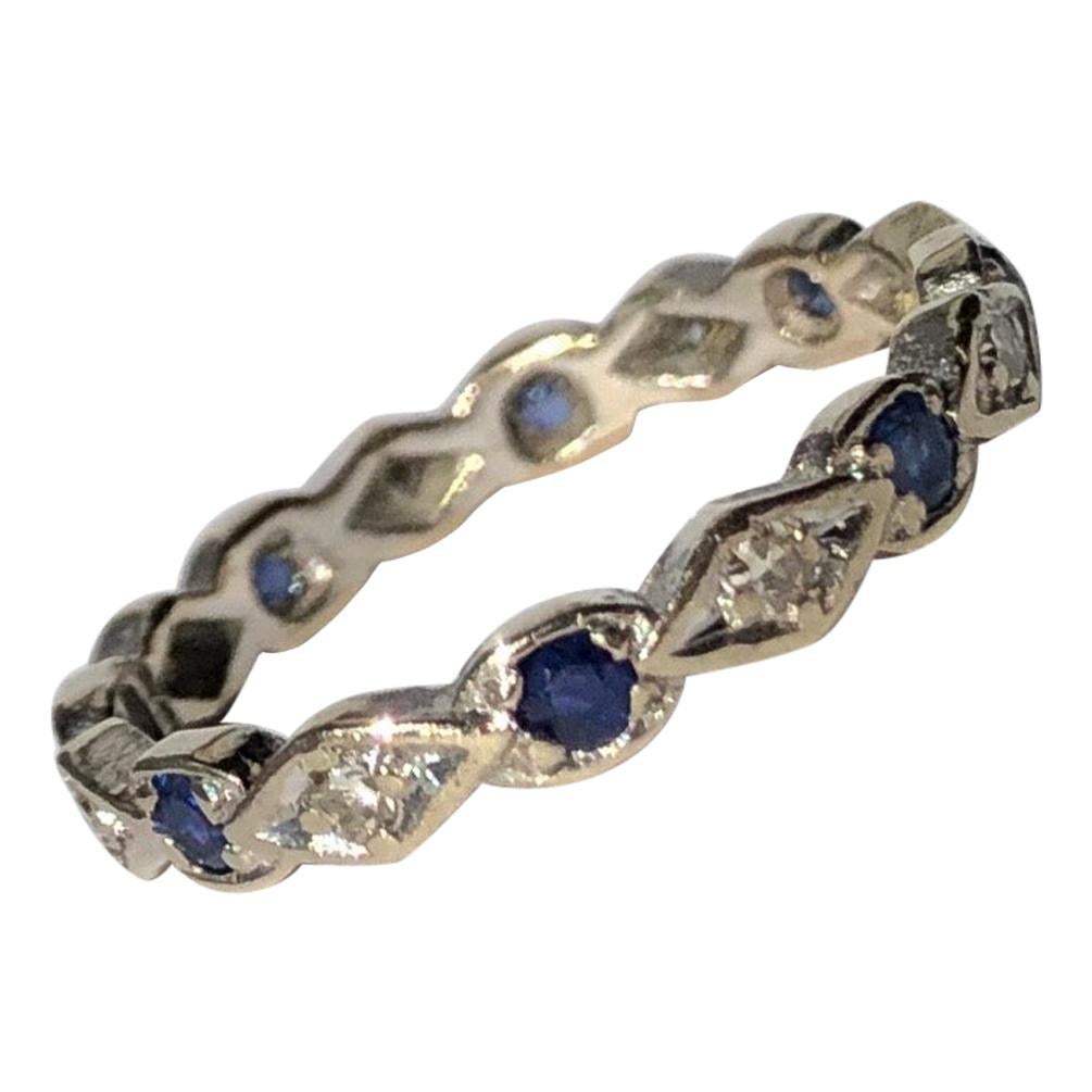 Antique Sapphire and Diamond 18 Carat White Gold Eternity Band