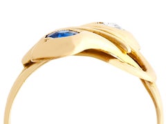 Antique 1900s Sapphire and Diamond 18 Karat Yellow Gold Snake Ring