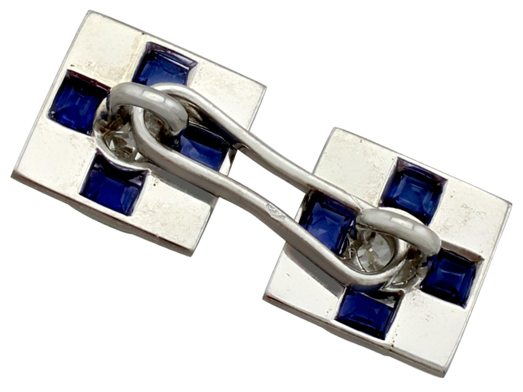 Antique Sapphire and Diamond, 18 Carat White Gold Cufflinks In Excellent Condition In Jesmond, Newcastle Upon Tyne