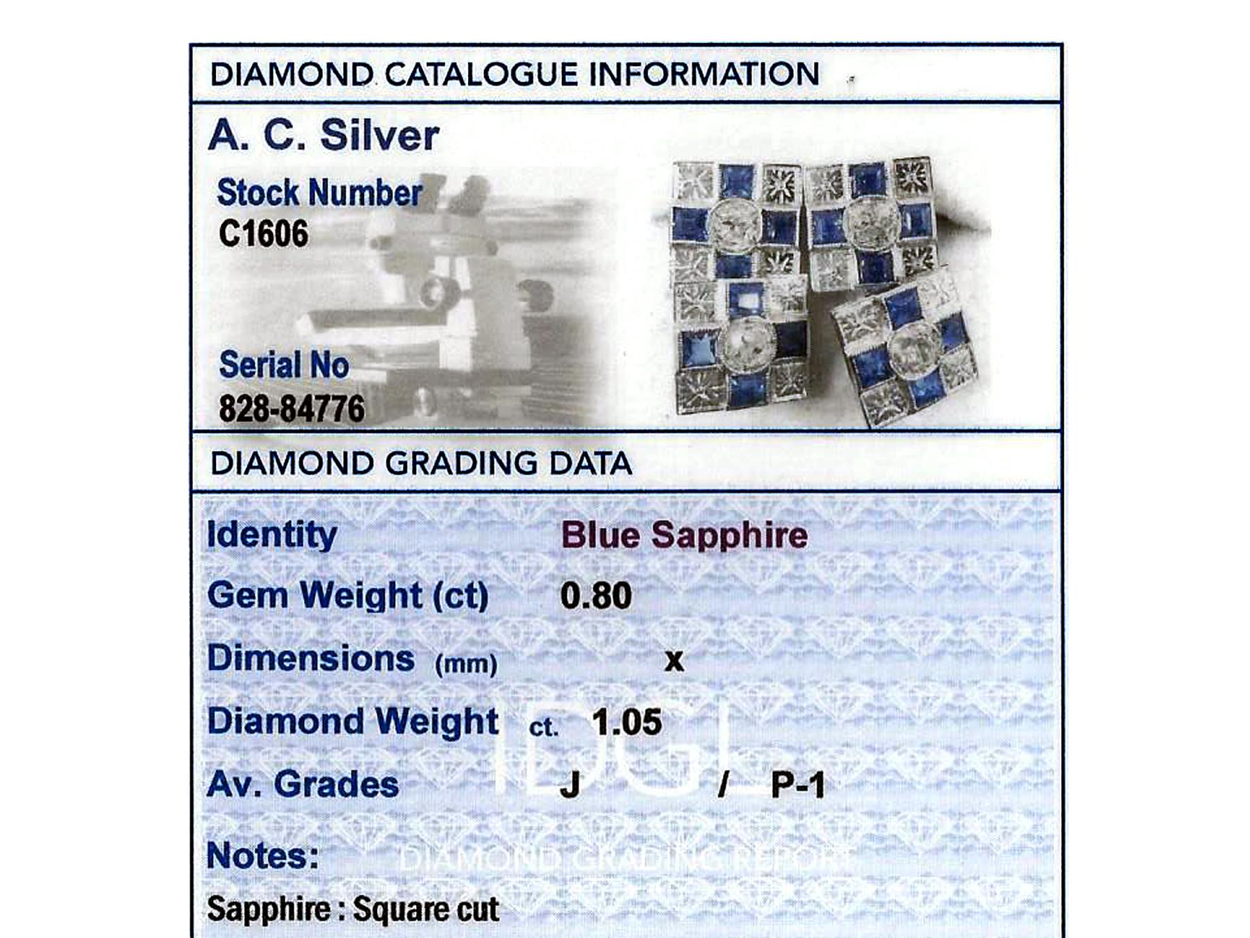 Antique Sapphire and Diamond, 18 Carat White Gold Cufflinks 2