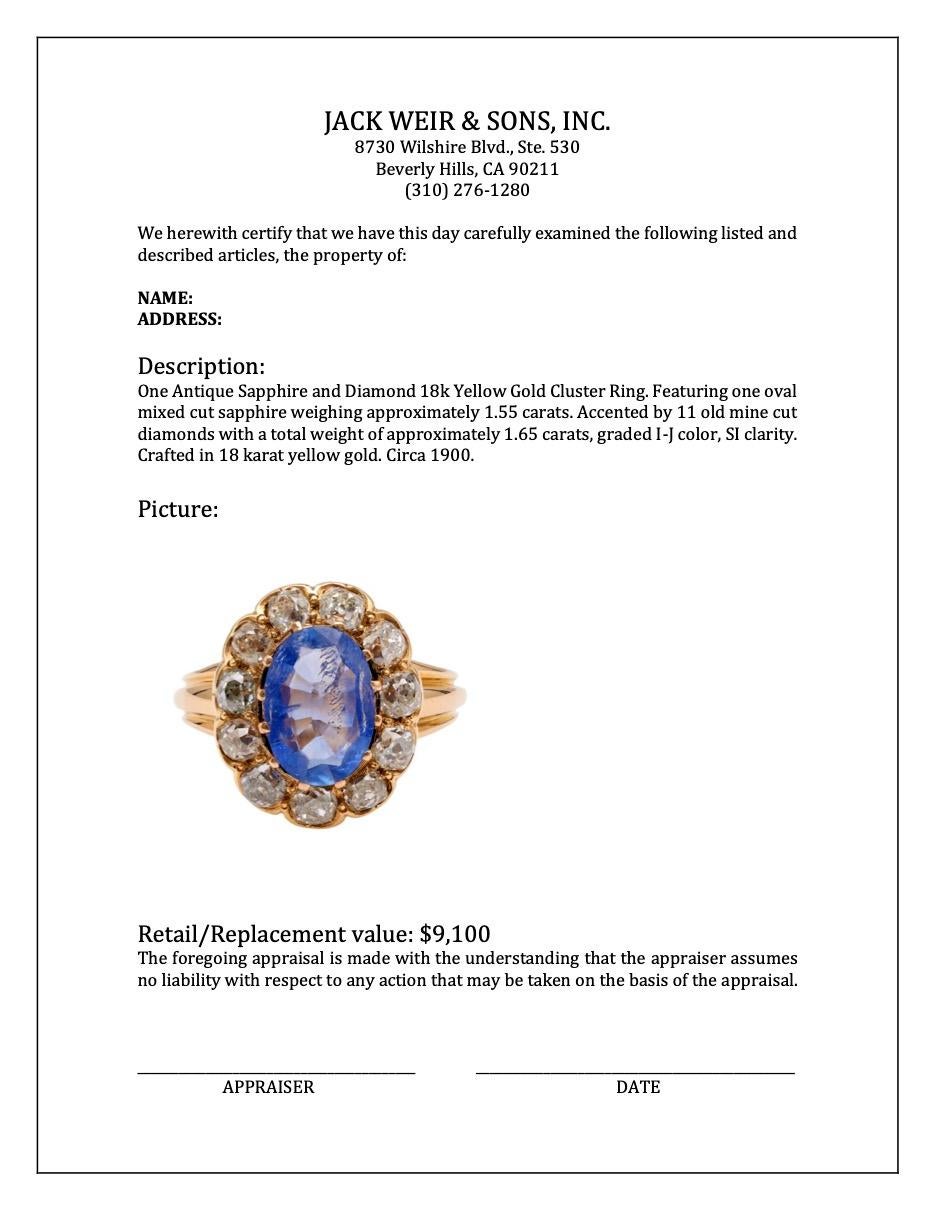 Antiker Saphir- und Diamant-Cluster-Ring aus 18 Karat Gelbgold im Angebot 2
