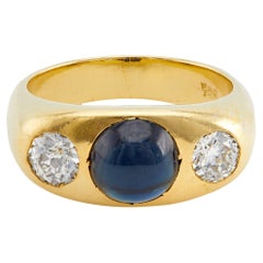 Anillo Gitano Antiguo Zafiro y Diamante Oro Amarillo 18k