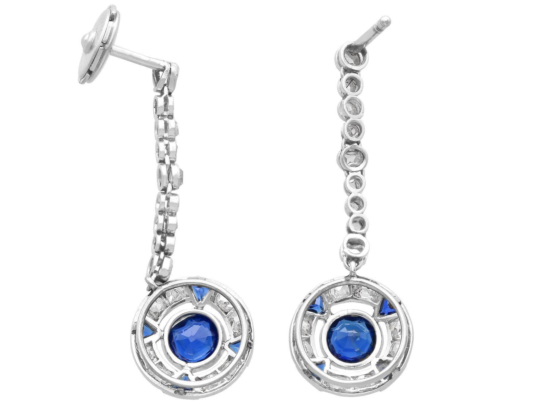 Antique Sapphire and Diamond and Platinum Drop Earrings, circa 1920 In Excellent Condition In Jesmond, Newcastle Upon Tyne