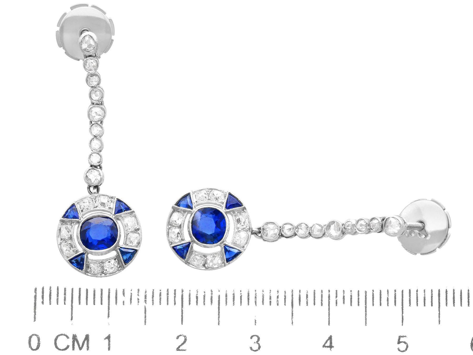 Women's or Men's Antique Sapphire and Diamond and Platinum Drop Earrings, circa 1920