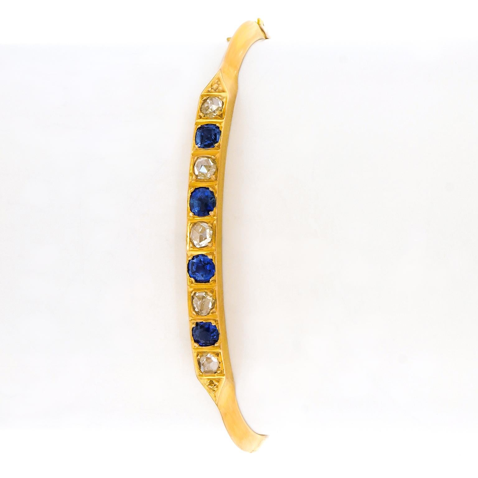 Antique Sapphire and Diamond Bangle Bracelet In Excellent Condition In Litchfield, CT