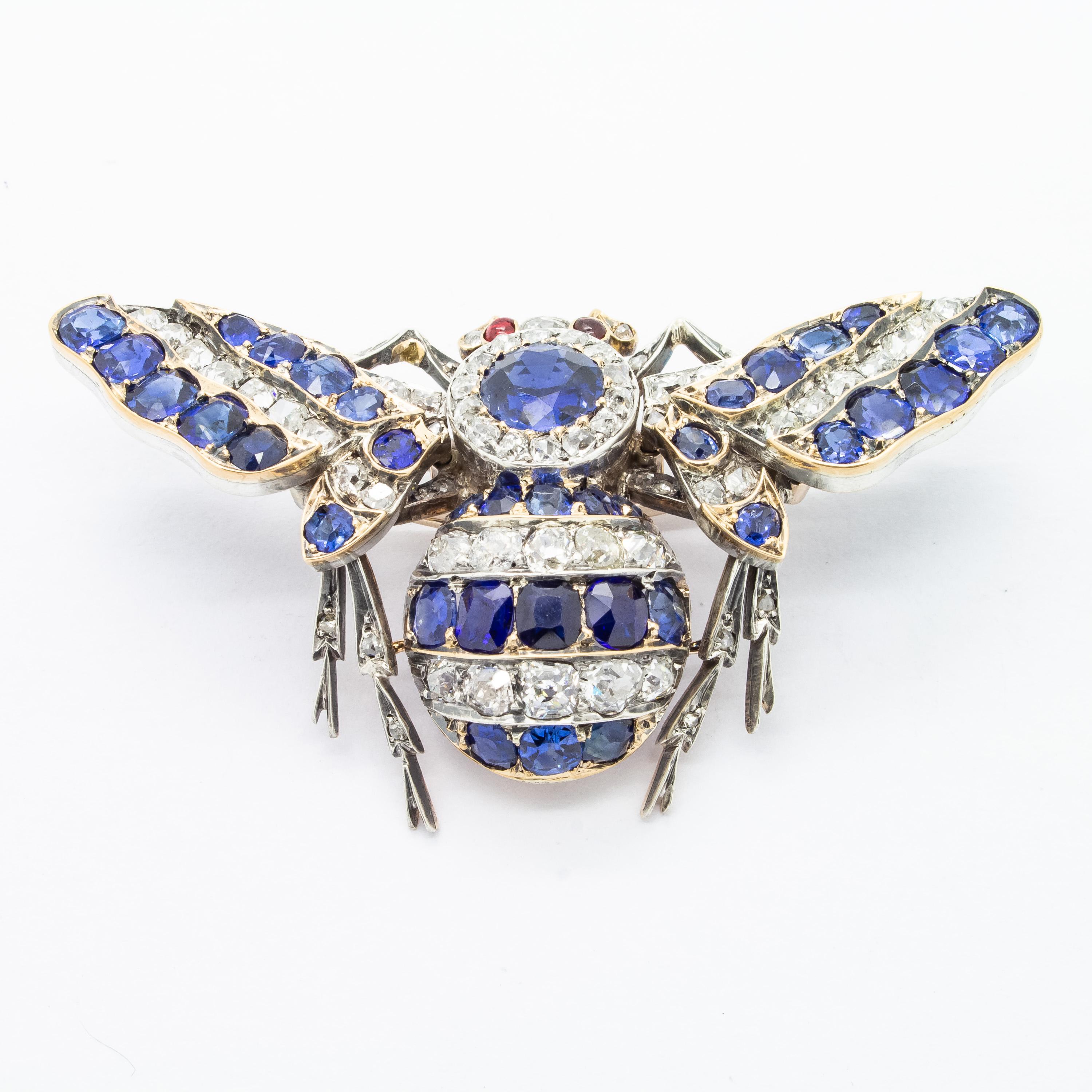 Victorian Antique Sapphire and Diamond Bee Brooch, circa 1880