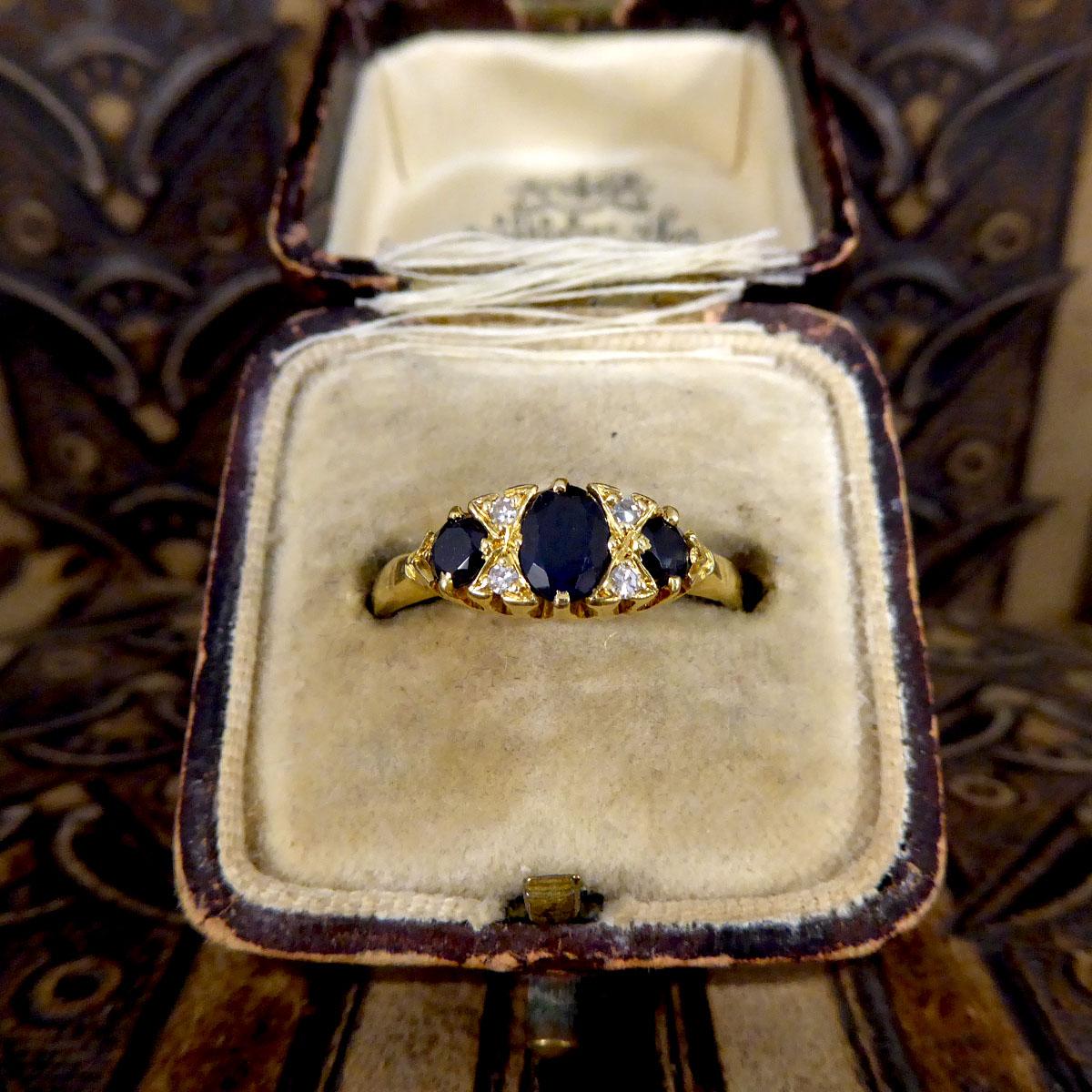Antique Sapphire and Diamond Boat Ring in 18ct Yellow Gold 2