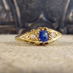 Antique Sapphire and Diamond Boat Ring in 18ct Yellow Gold