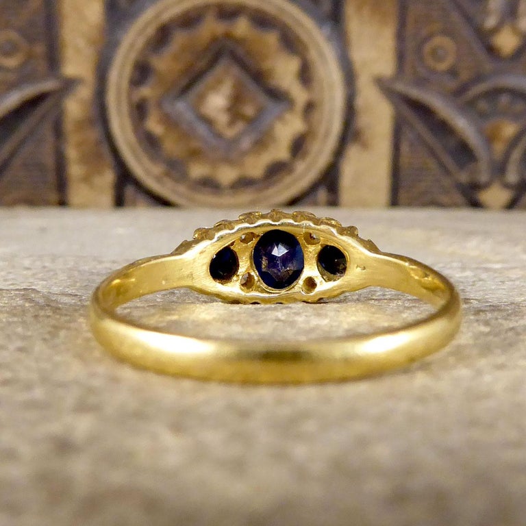 Antique Sapphire and Diamond Boat Ring in 18ct Yellow Gold at 1stDibs