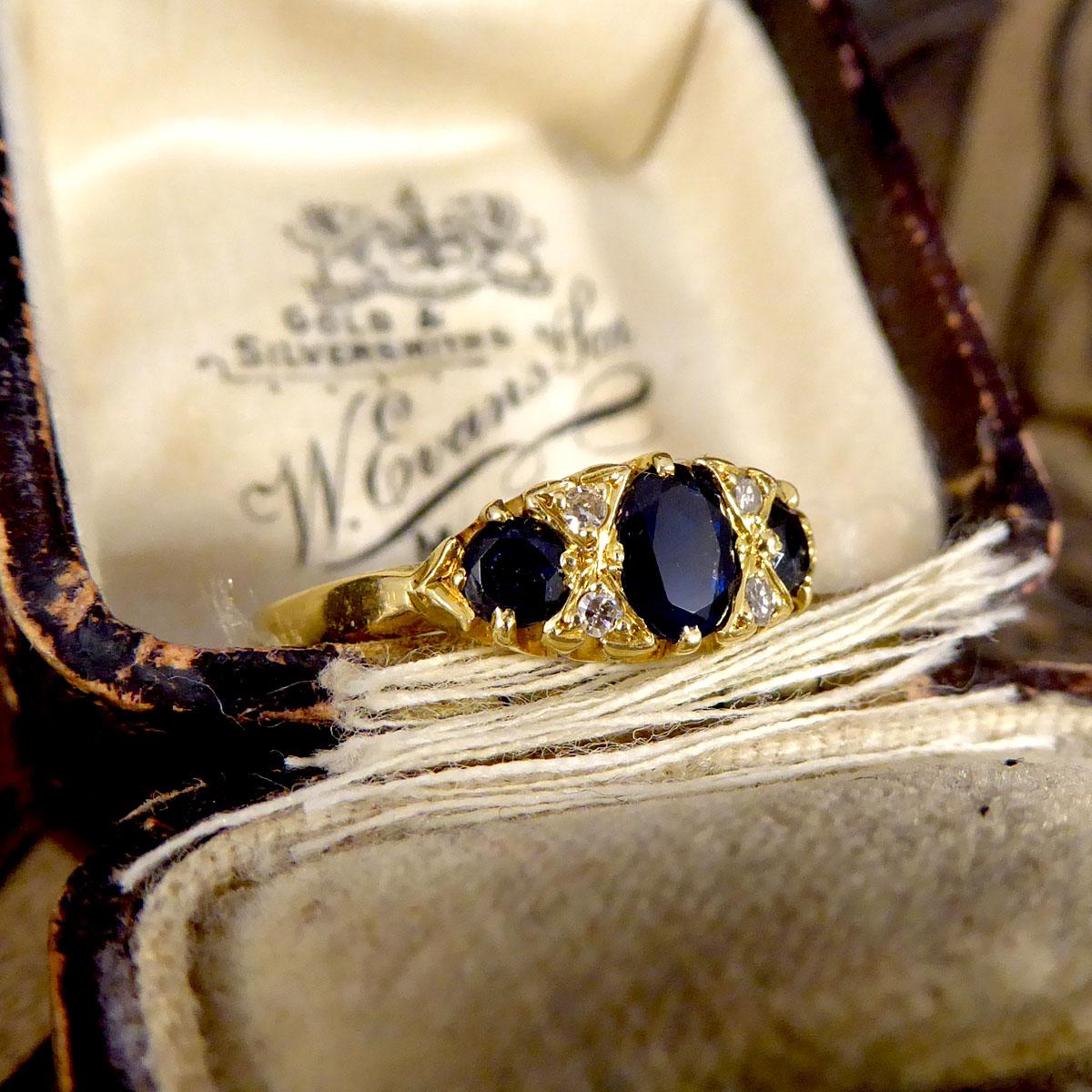 Antique Sapphire and Diamond Boat Ring in 18ct Yellow Gold 1