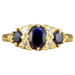 Antique Sapphire and Diamond Boat Ring in 18ct Yellow Gold