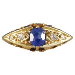 Antique Sapphire and Diamond Boat Ring in 18ct Yellow Gold