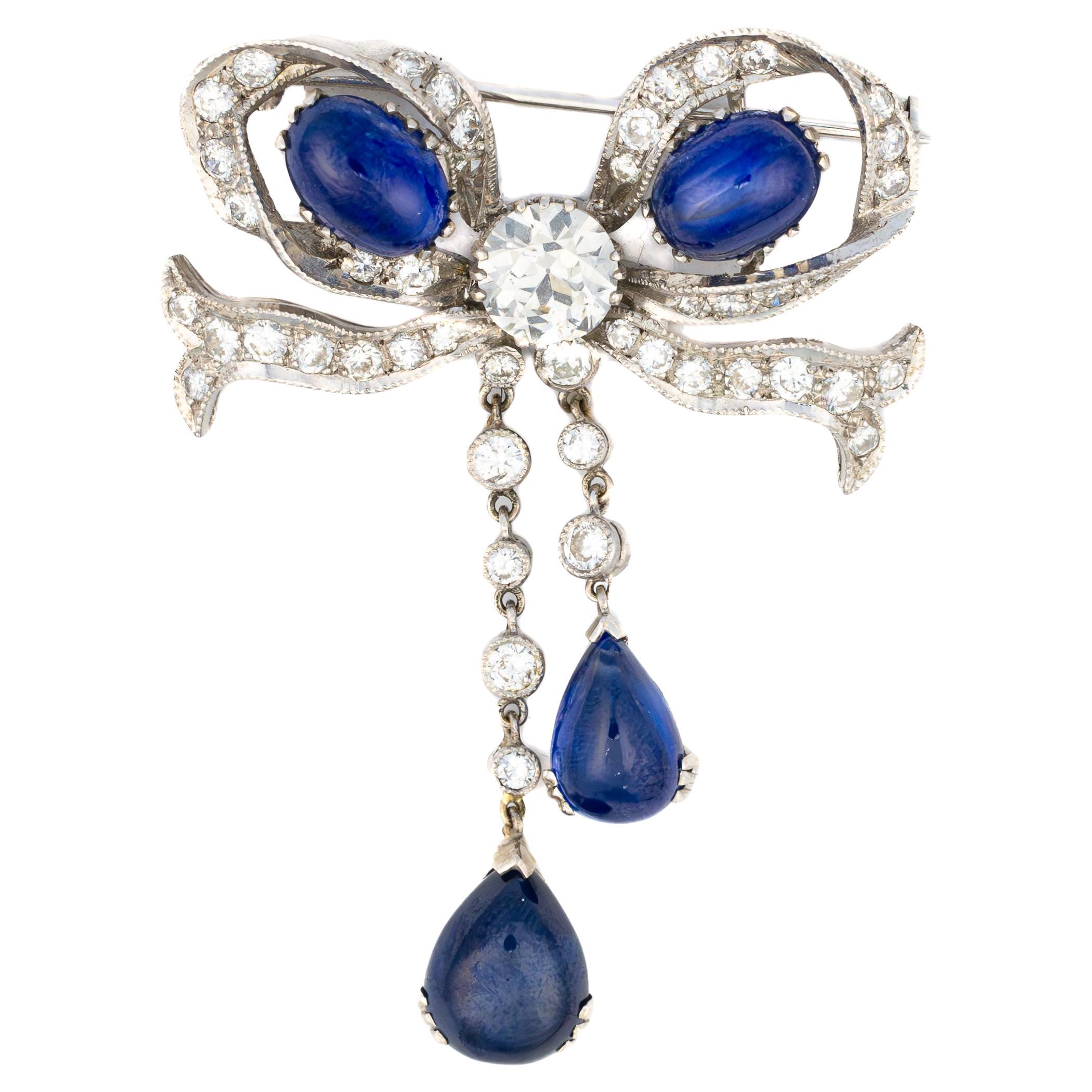 Antique Sapphire and Diamond Bow Brooch