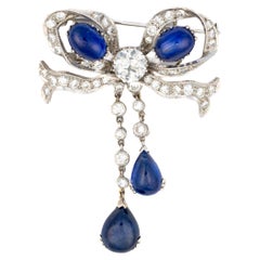 Antique Sapphire and Diamond Bow Brooch