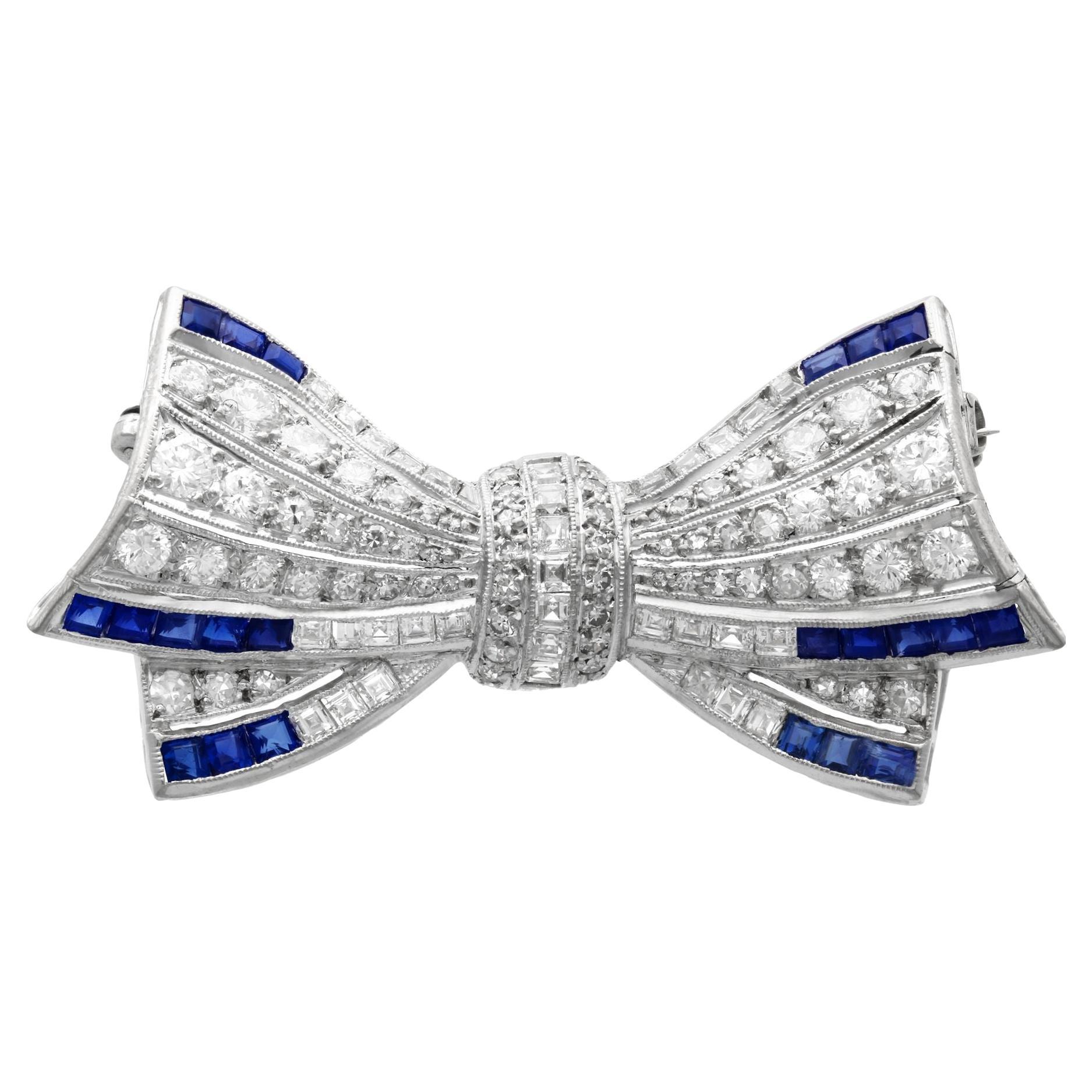 Antique Sapphire and Diamond Bow Brooch White Gold