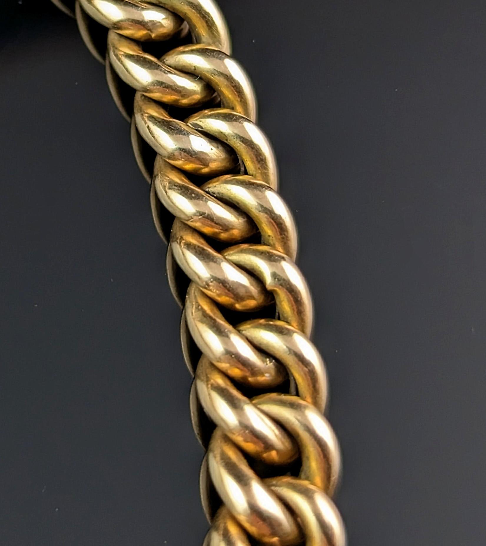 Antique Sapphire and Diamond Bracelet, Curb Link, 15k Gold For Sale 3