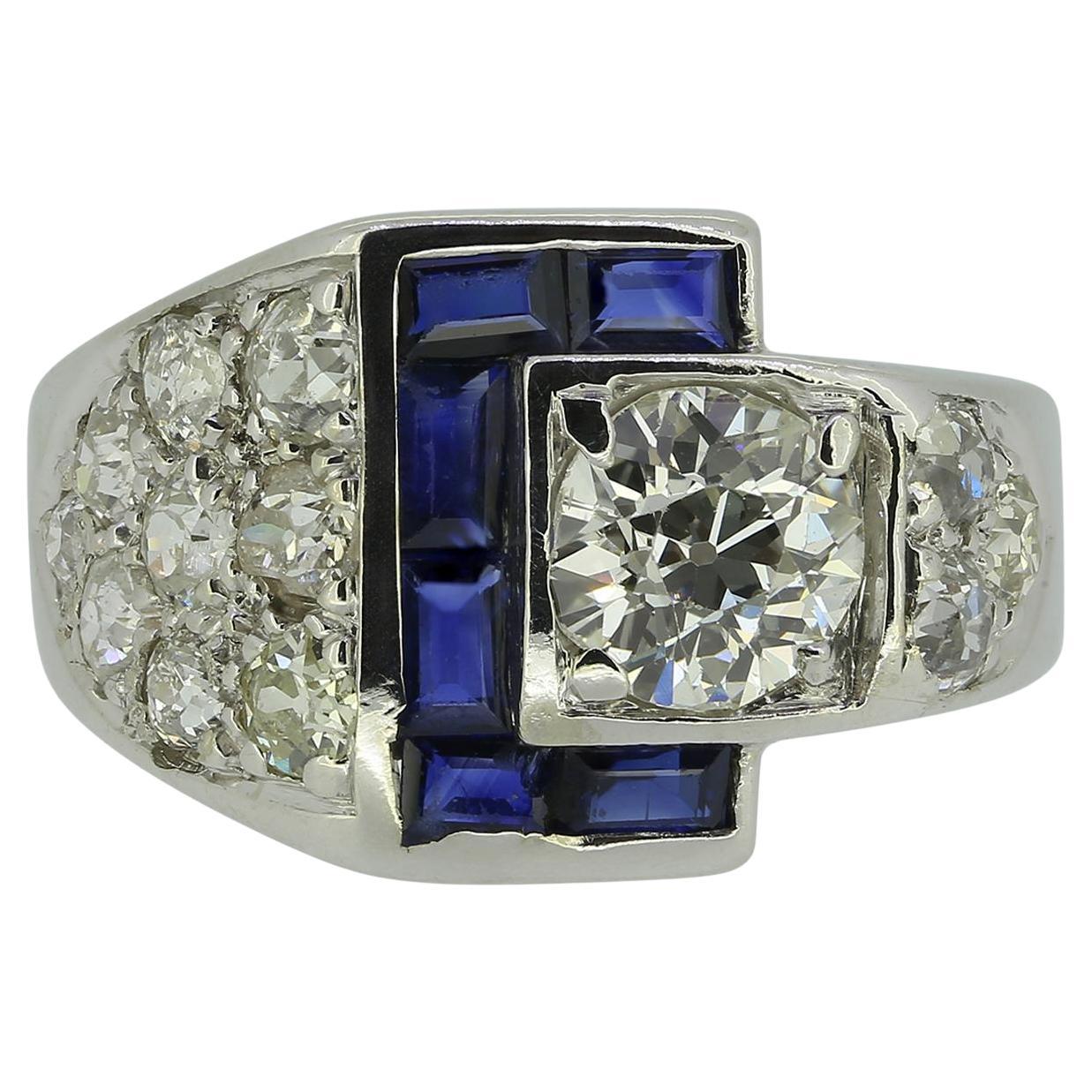 Antique Sapphire and Diamond Buckle Ring