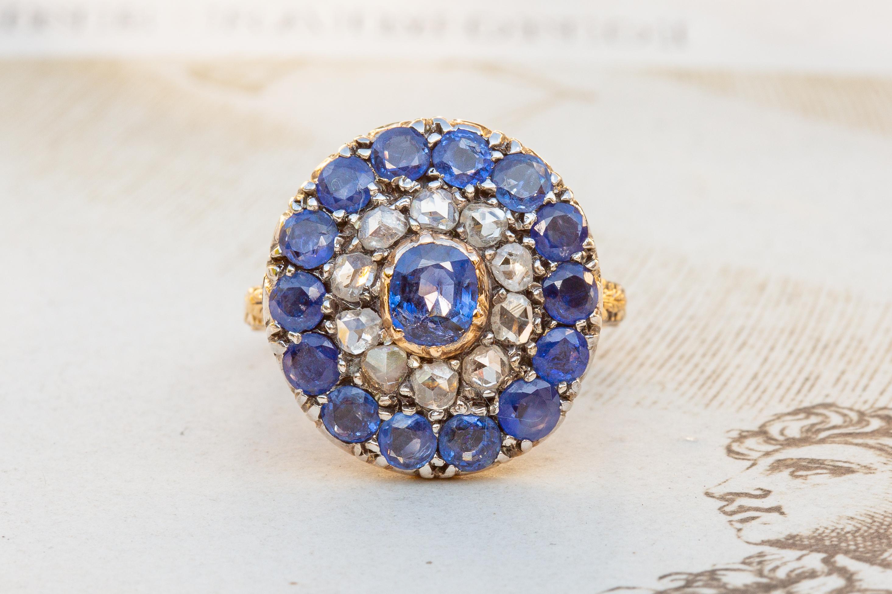 Antique Sapphire and Diamond Cluster Ring Dutch Georgian Style Ring Early 20th 4