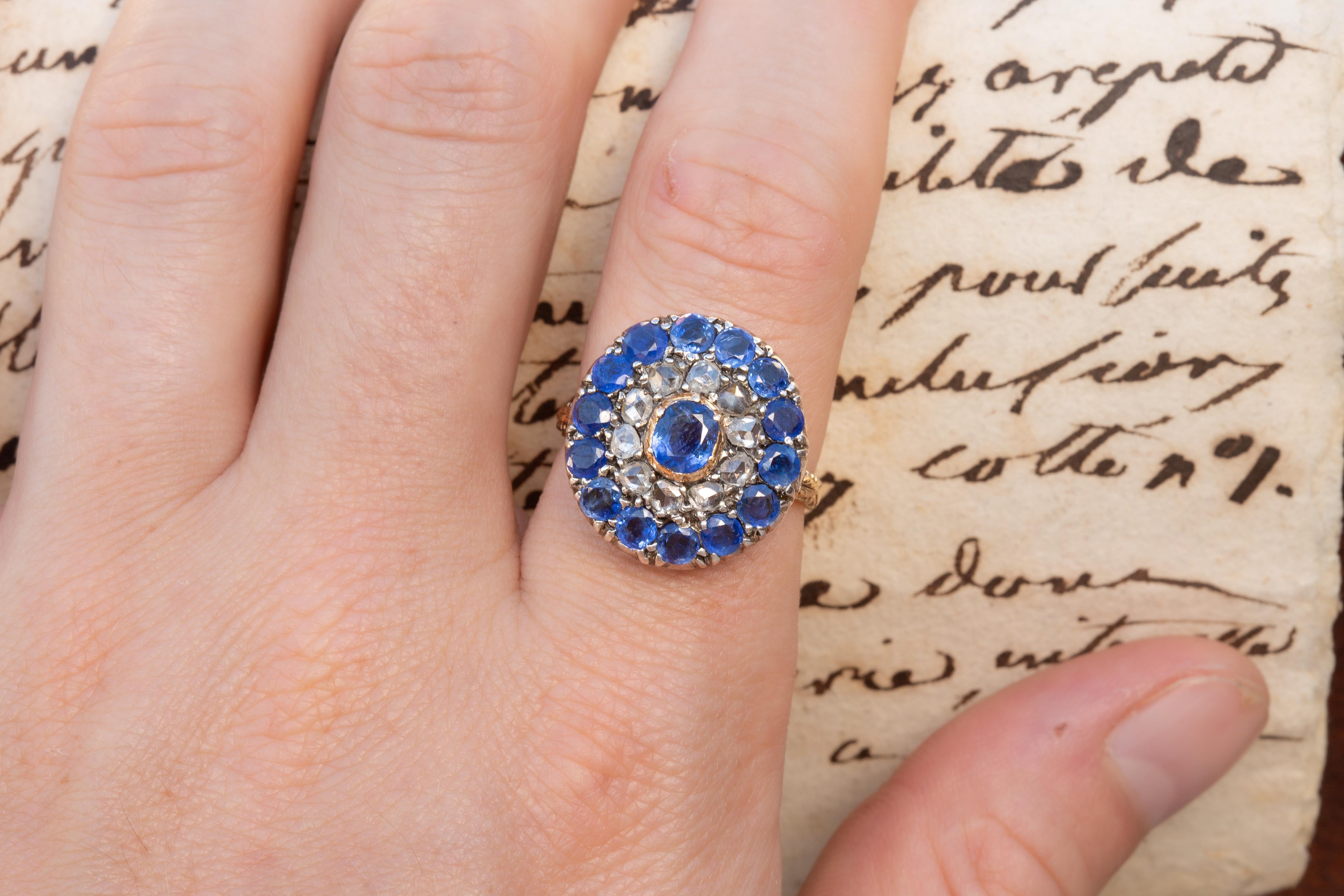 Antique Sapphire and Diamond Cluster Ring Dutch Georgian Style Ring Early 20th 6