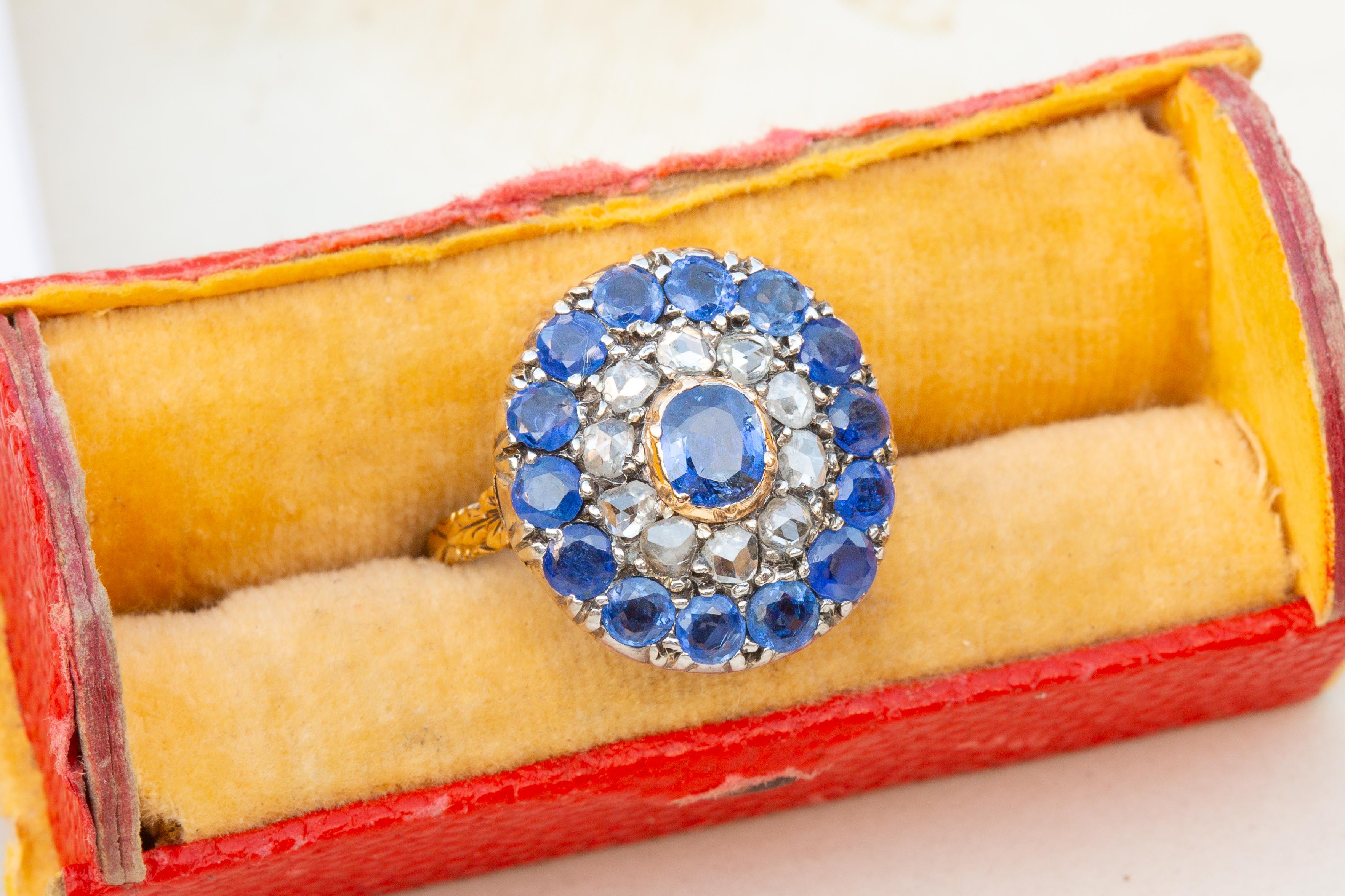 Antique Sapphire and Diamond Cluster Ring Dutch Georgian Style Ring Early 20th 2
