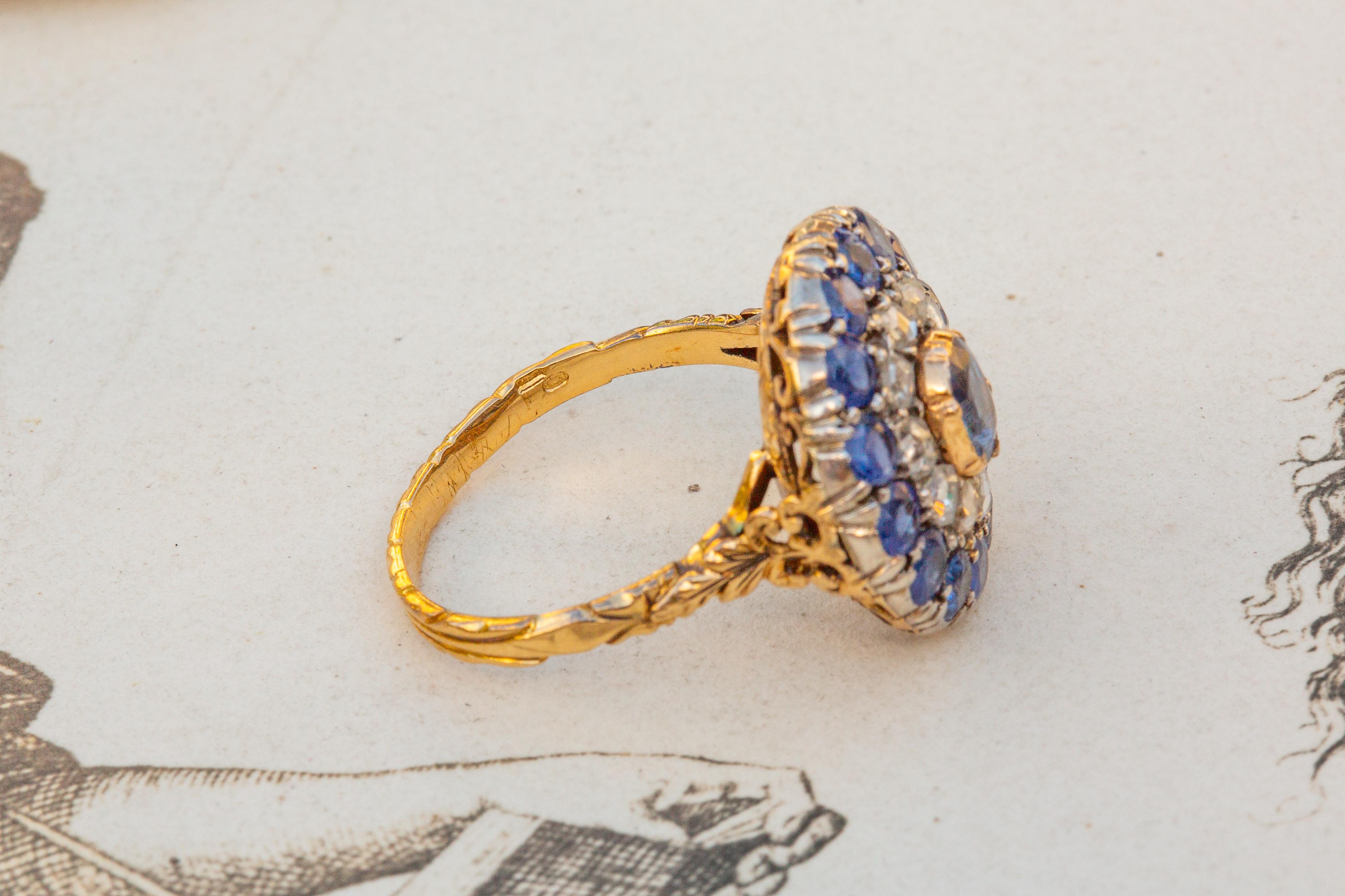 Antique Sapphire and Diamond Cluster Ring Dutch Georgian Style Ring Early 20th 3