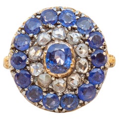 Antique Sapphire and Diamond Cluster Ring Dutch Georgian Style Ring Early 20th