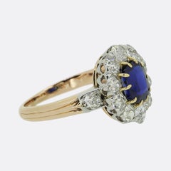 Antique Sapphire and Diamond Cluster Ring