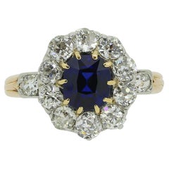 Antique Sapphire and Diamond Cluster Ring