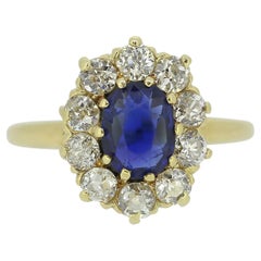 Antique Sapphire and Diamond Cluster Ring