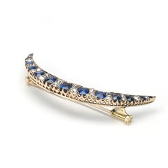 Antique Sapphire and Diamond Crescent Brooch, circa 1895