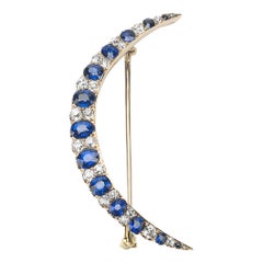 Antique Sapphire and Diamond Crescent Brooch, circa 1895