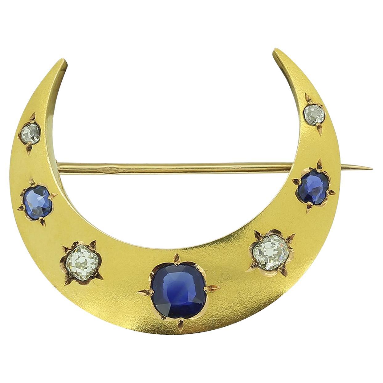 14K Crescent Sapph Brooch main image 1