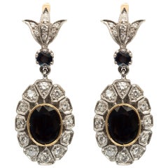 Antique Sapphire and Diamond Drop Earrings