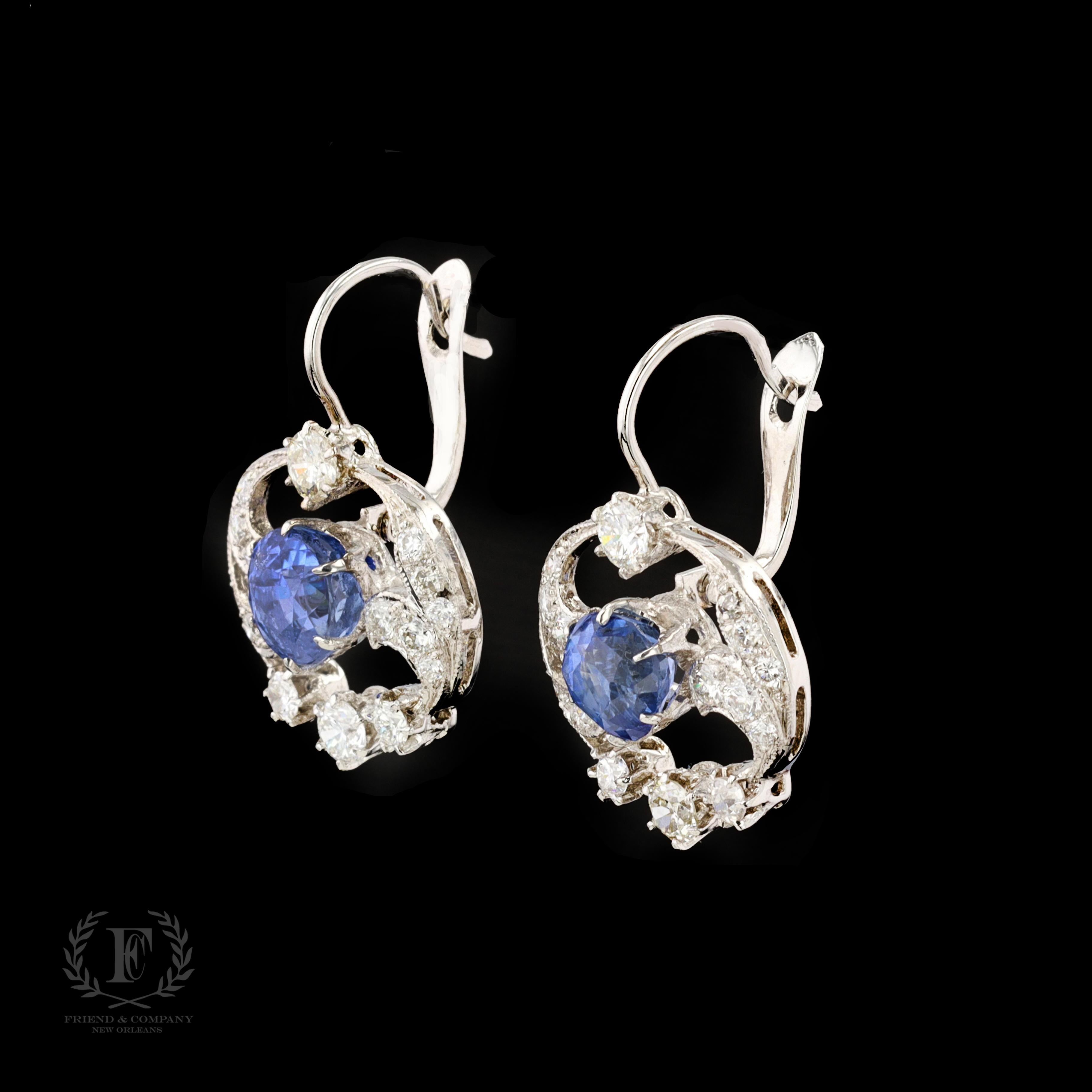 Antike Saphir- und Diamant-Tropfen-Ohrringe (Romantik) im Angebot