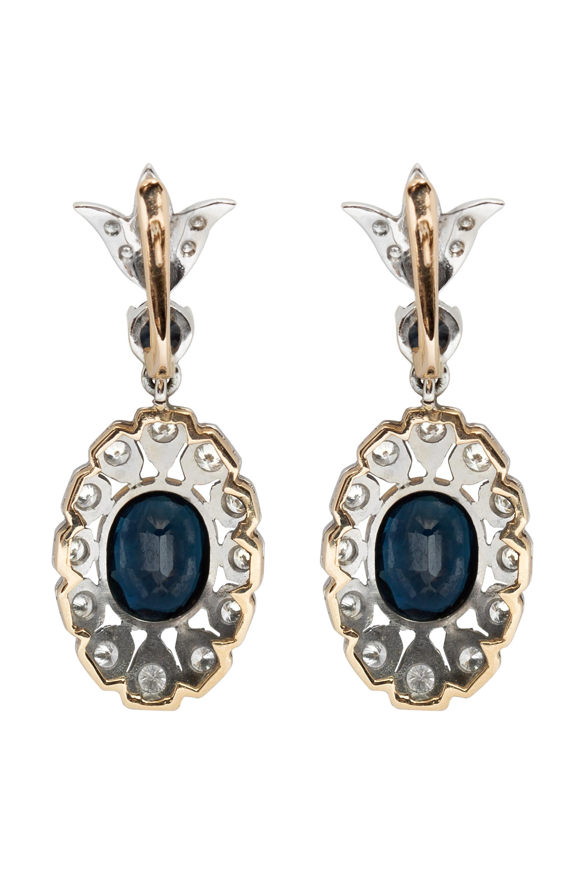 Art Deco Antique Sapphire and Diamond Drop Earrings For Sale