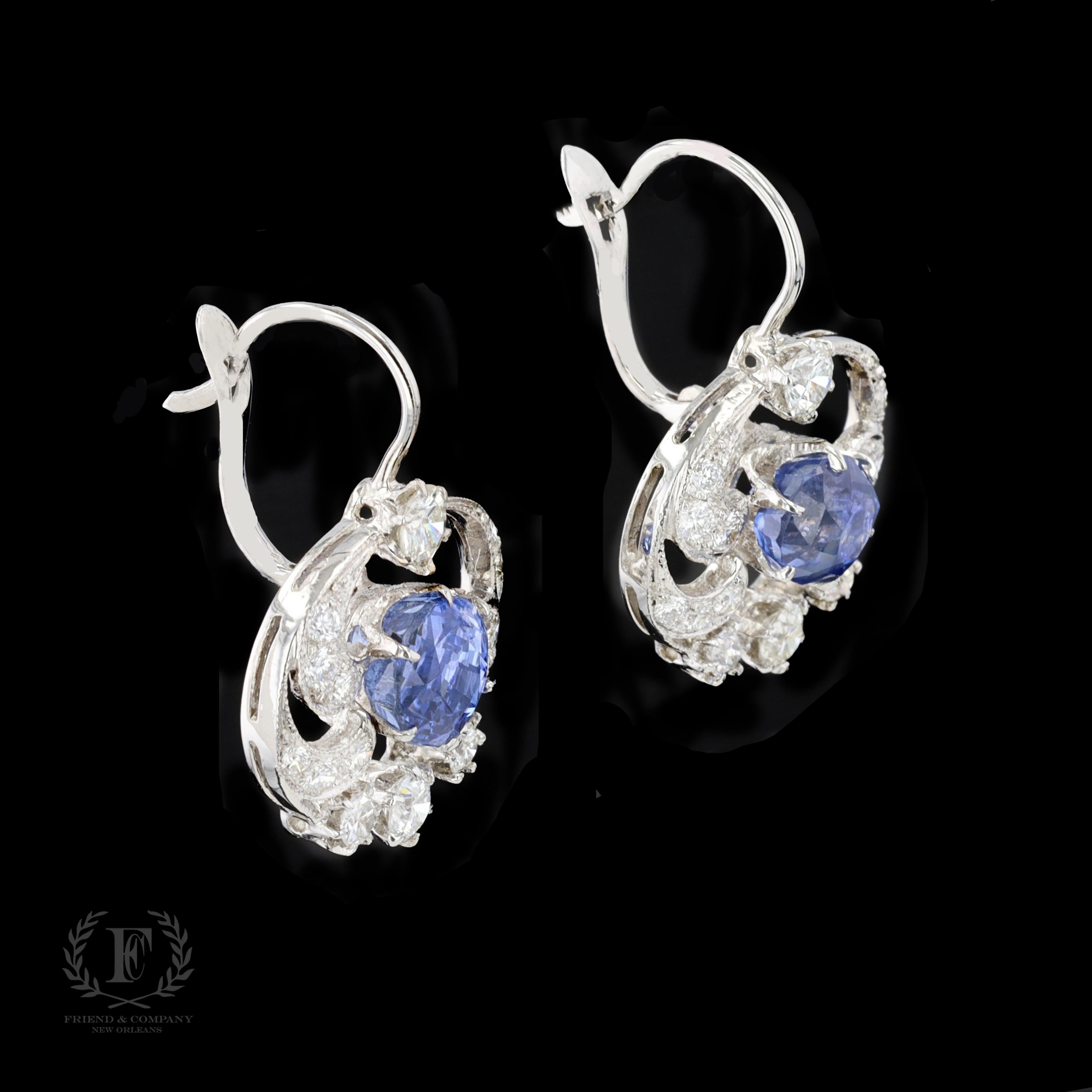 Romantic Antique Sapphire and Diamond Drop Earrings For Sale