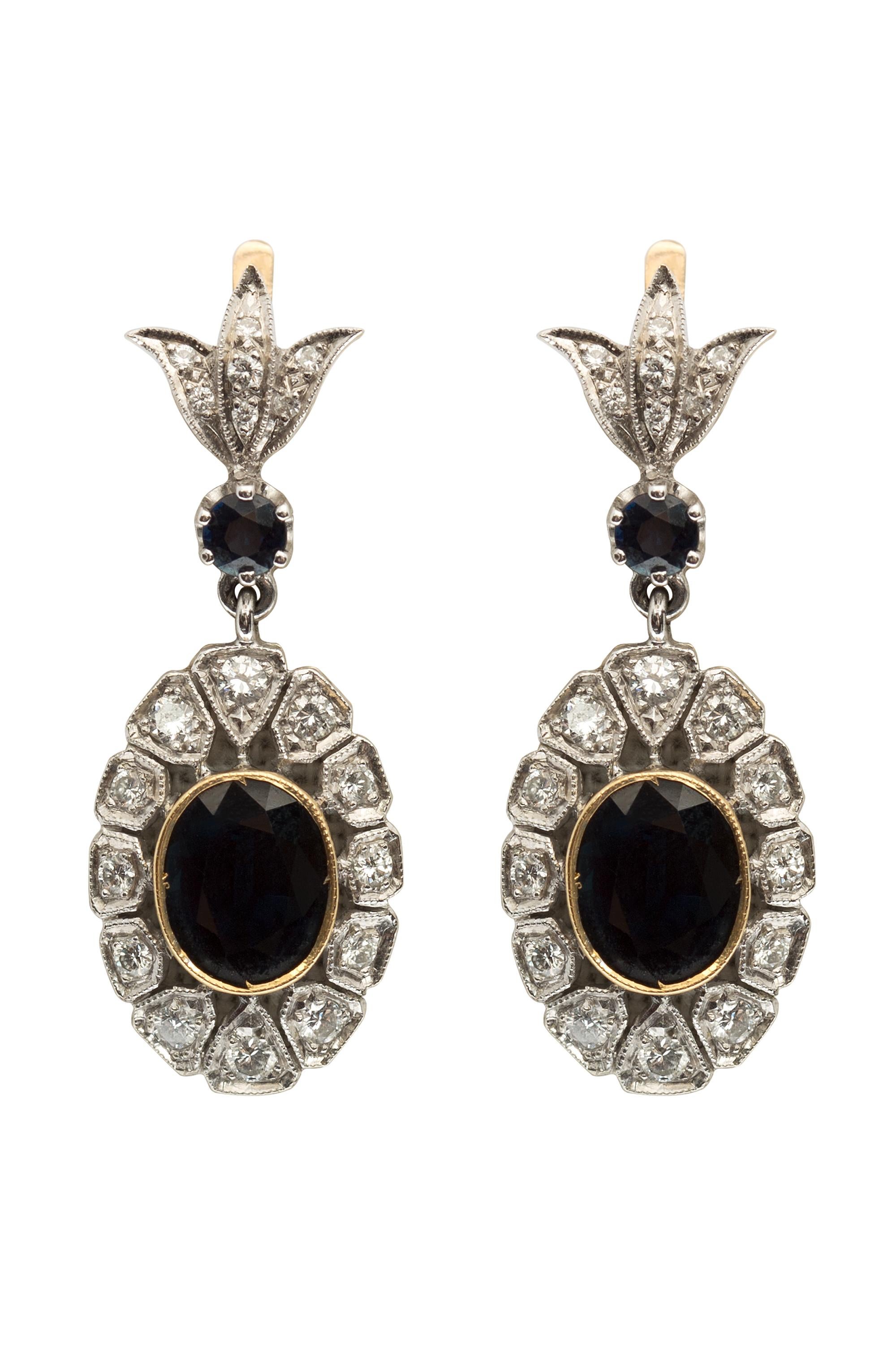 Antique Sapphire and Diamond Drop Earrings In Good Condition For Sale In beverly hills, CA