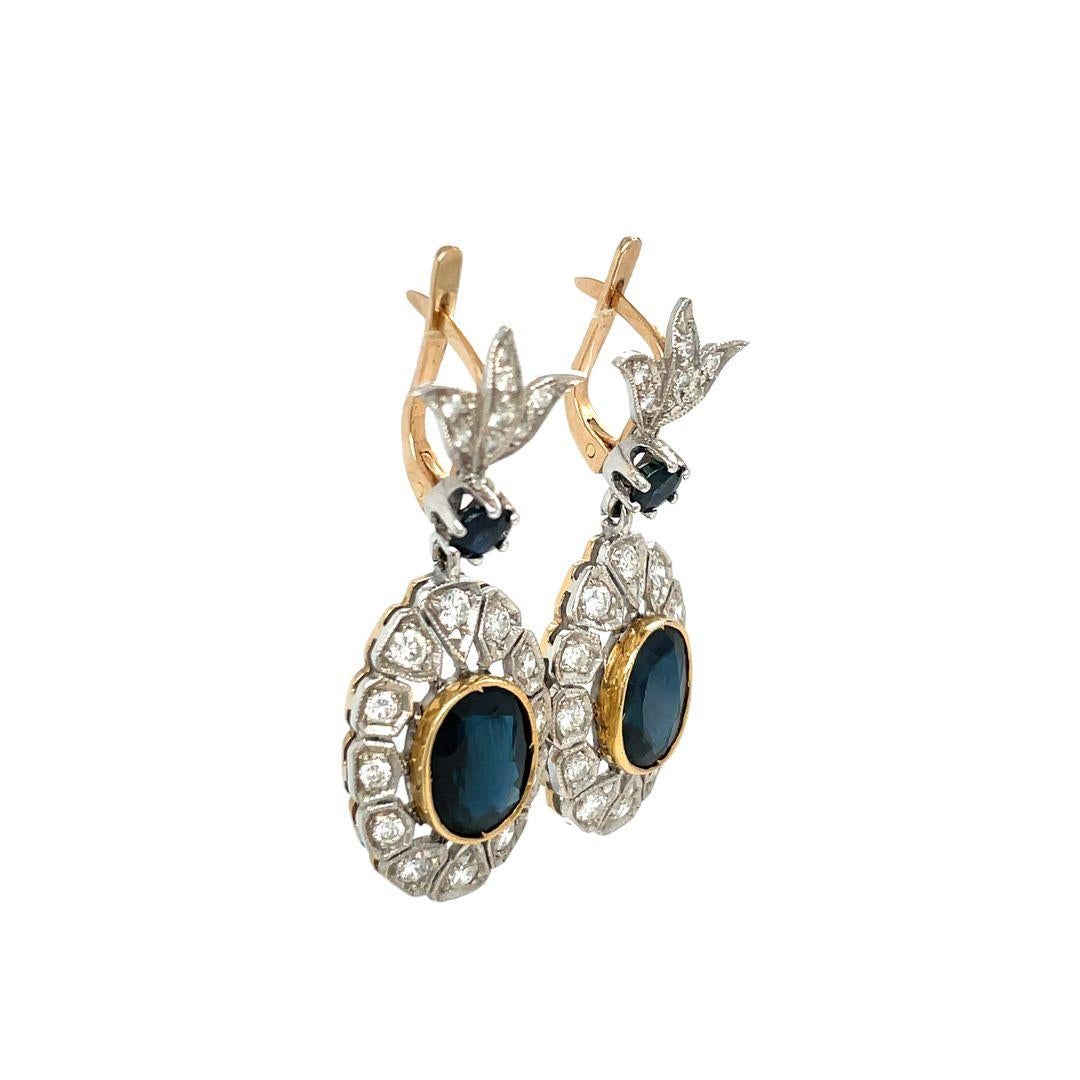 Women's Antique Sapphire and Diamond Drop Earrings For Sale