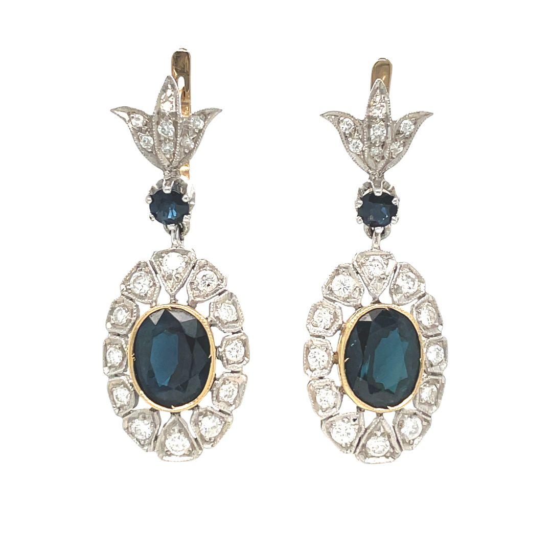 Antique Sapphire and Diamond Drop Earrings For Sale 1