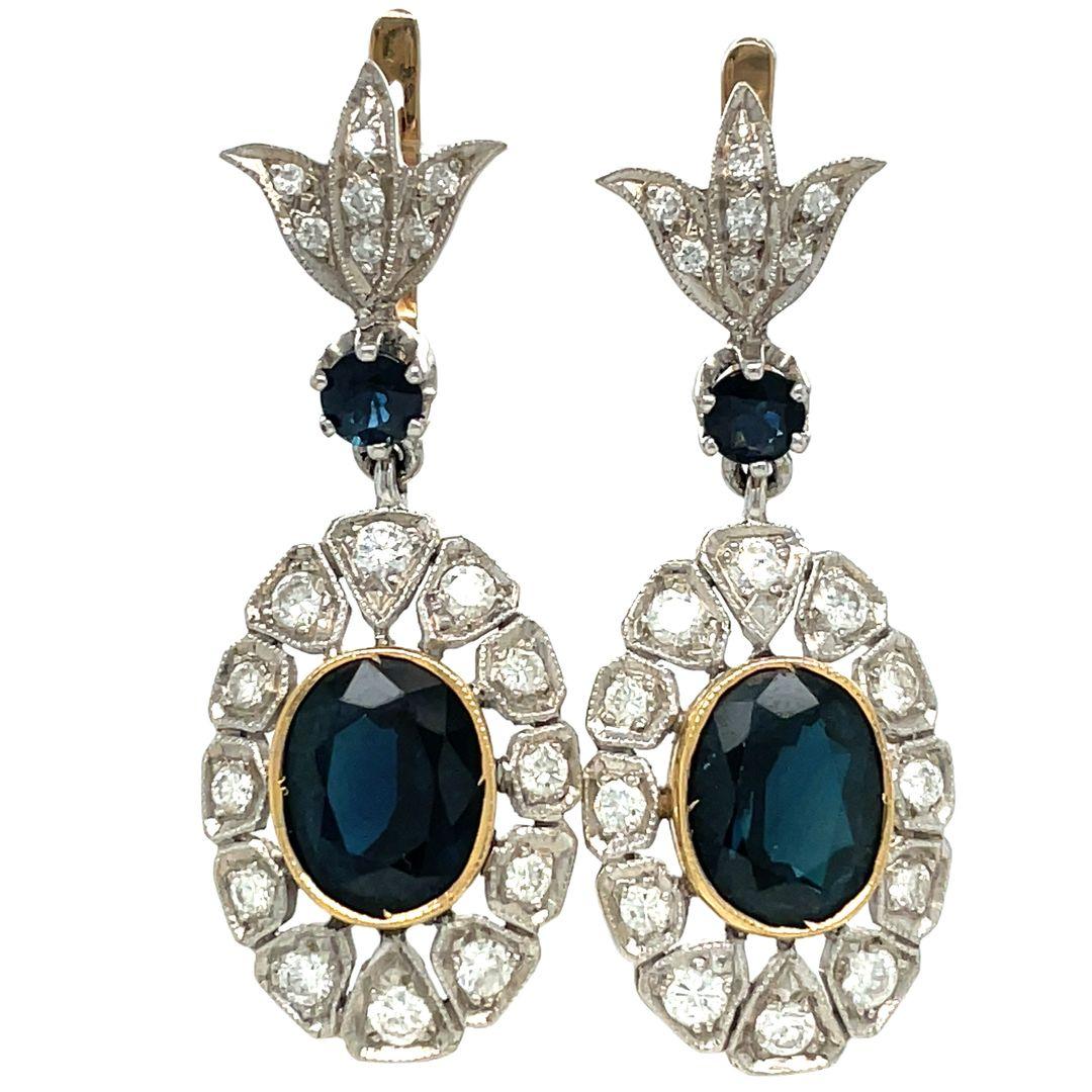 Antique Sapphire and Diamond Drop Earrings For Sale 2