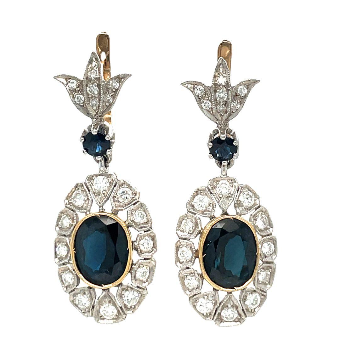 Antique Sapphire and Diamond Drop Earrings For Sale 3