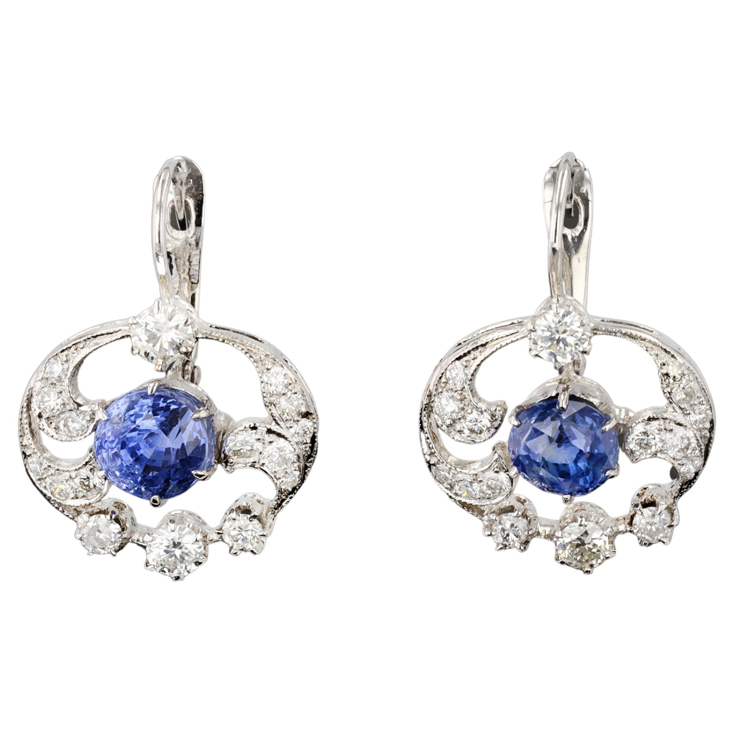 Antique Sapphire and Diamond Drop Earrings For Sale