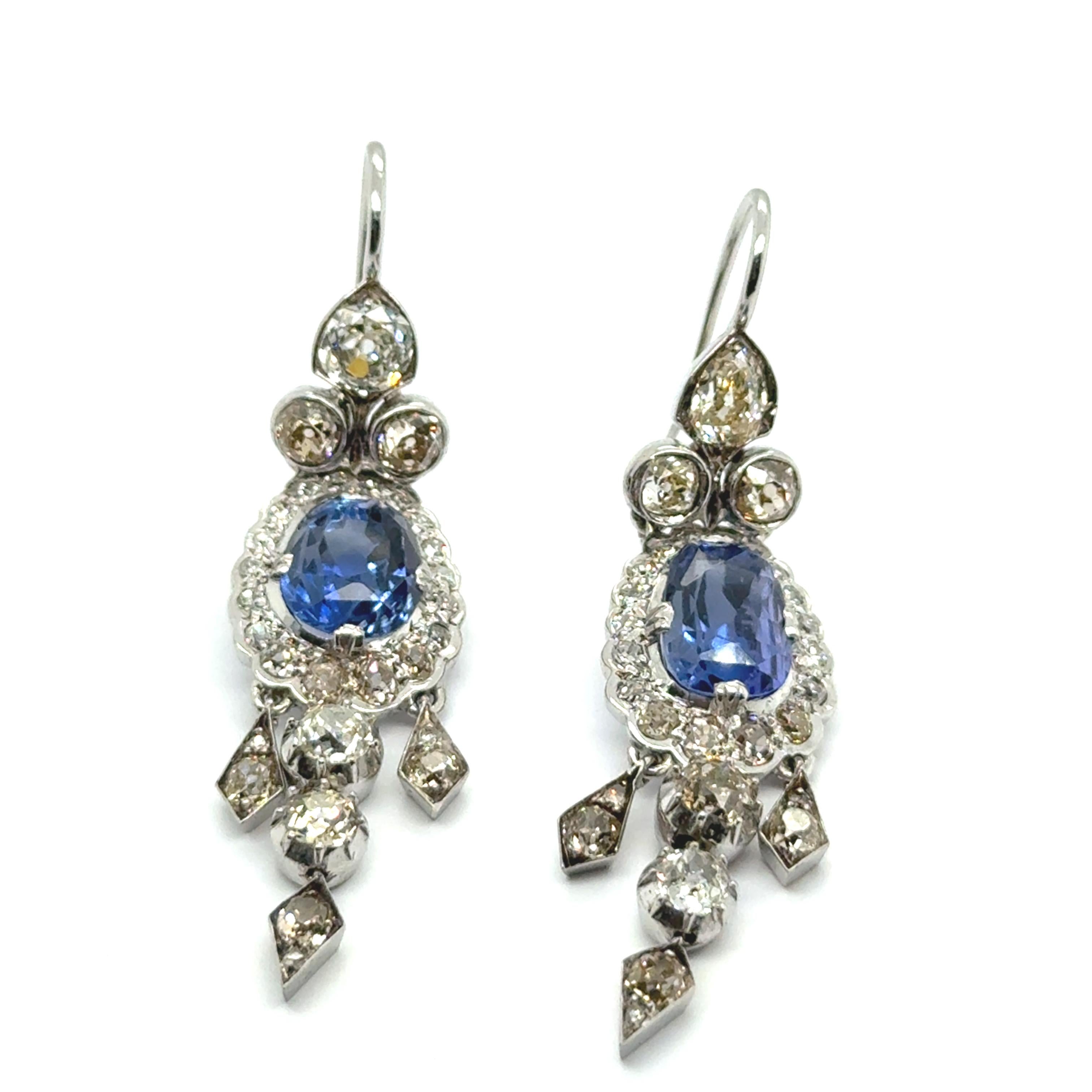 Antike Saphir- und Diamanttropfen-Ohrringe aus Platin, zertifiziert von Gübelin im Angebot 5