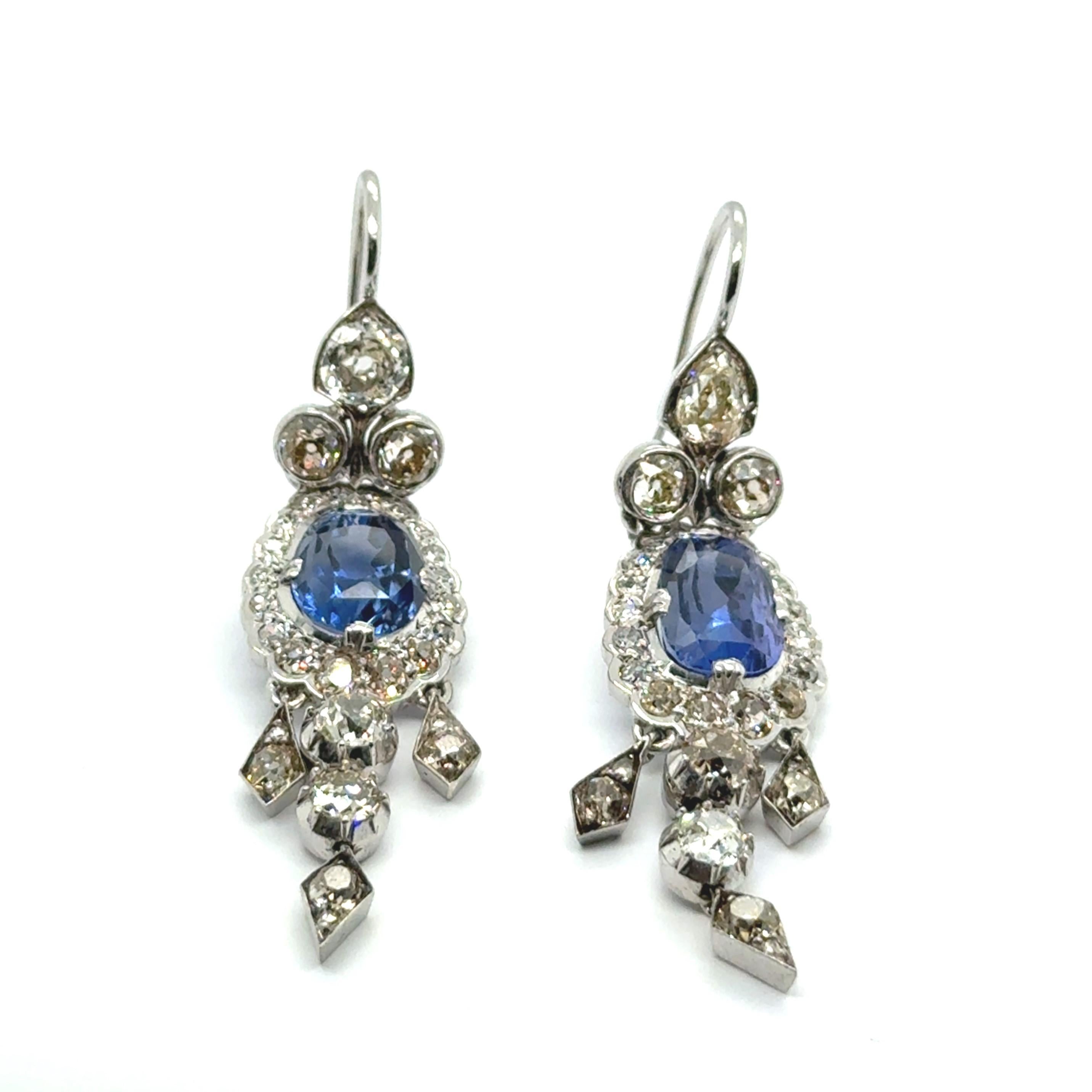 Antike Saphir- und Diamanttropfen-Ohrringe aus Platin, zertifiziert von Gübelin im Angebot 6