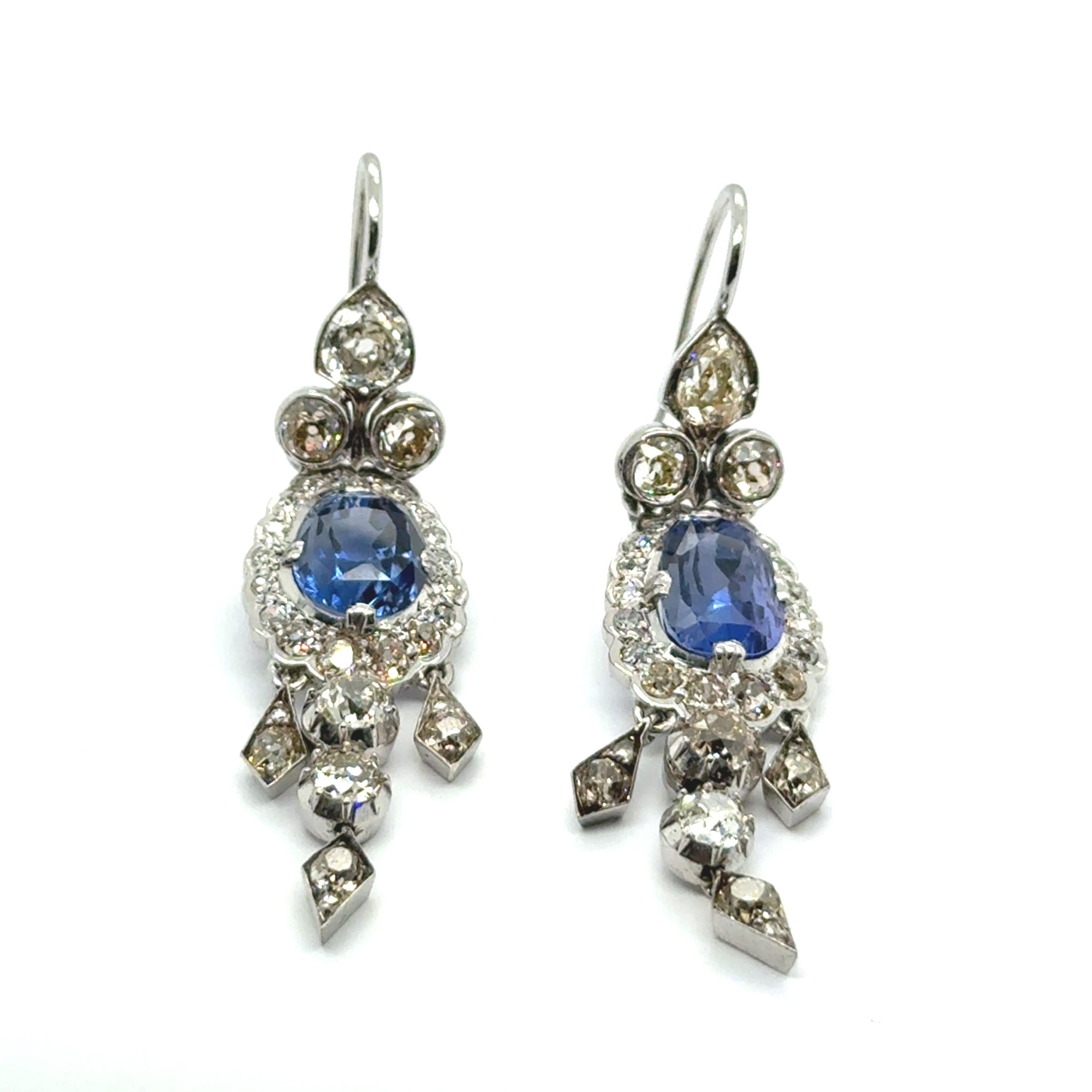 Antike Saphir- und Diamanttropfen-Ohrringe aus Platin, zertifiziert von Gübelin im Angebot 10