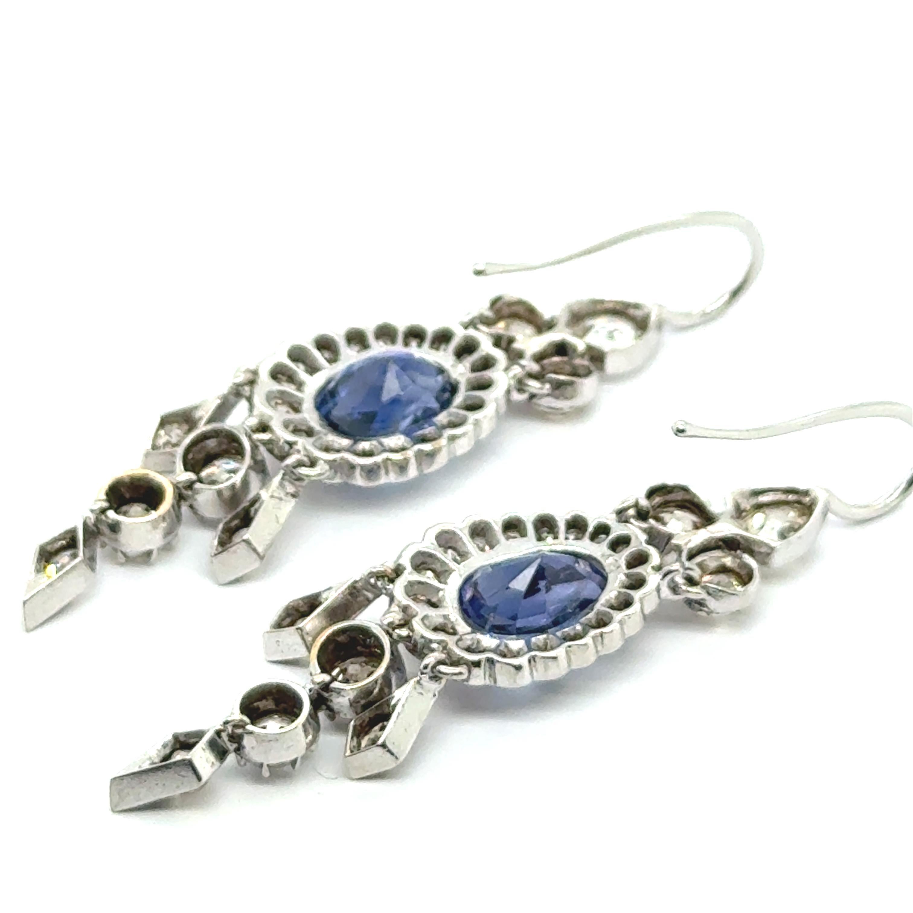 Antike Saphir- und Diamanttropfen-Ohrringe aus Platin, zertifiziert von Gübelin für Damen oder Herren im Angebot