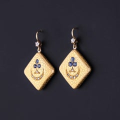 Antique Sapphire and Diamond Earrings of 18k Gold, Circa 1890